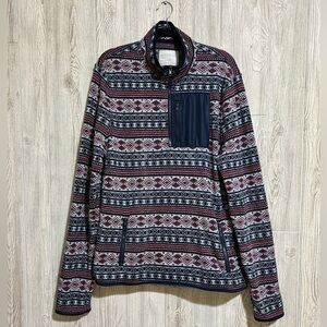 American Eagle Men’s Quarter Zip Sweater Fleece Blue Red Gray 2XL